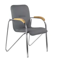 Кресло  "Samba CF-103", хром каркас, накладки "бук", кожзам серый, собрано
